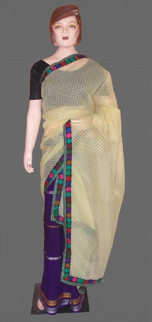 Nylon net fabric chadar with self print and manipuri weaved mekhela