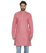 irin Ethnic Poly Cotton Pink Solid Straight Kurta For Men
