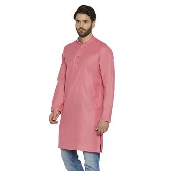 irin Ethnic Poly Cotton Pink Solid Straight Kurta For Men 2