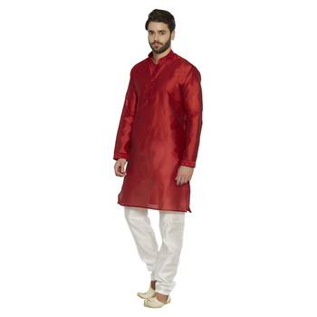 irin Ethnic Blended Silk Maroon Embroidery Kurta And White Churidar For Men 2