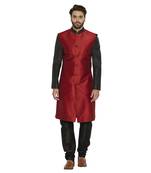 Irin Designer Ethnic Blended Silk Red And Black Indo-Western Sherwani For Men