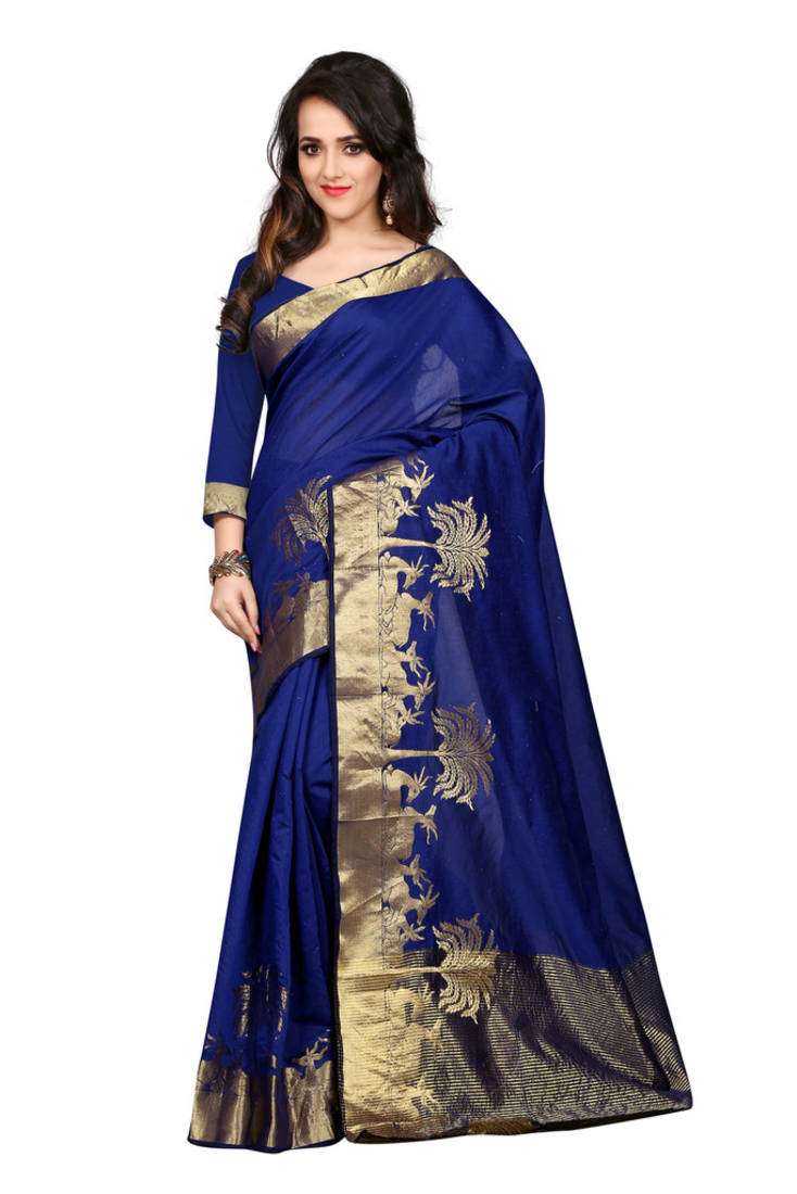 Blue embroidery silk saree with blouse