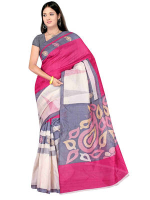 Pink Printed Bhagalpuri Silk Saree With Blouse 1
