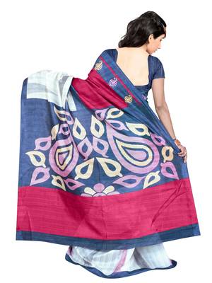Pink Printed Bhagalpuri Silk Saree With Blouse 2