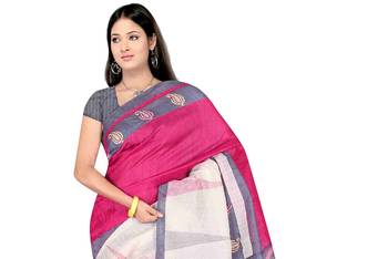 Pink Printed Bhagalpuri Silk Saree With Blouse 5
