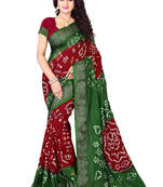 Maroon printed cotton silk saree with blouse