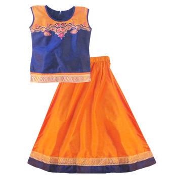 Orange Poly Silk Readymade Lehenga Cholis 1