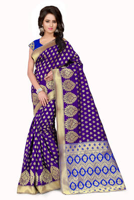 Purple Plain Banarasi Art Silk Saree With Blouse 1