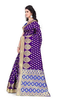 Purple Plain Banarasi Art Silk Saree With Blouse 2
