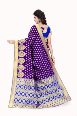 Purple Plain Banarasi Art Silk Saree With Blouse 3