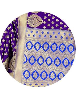 Purple Plain Banarasi Art Silk Saree With Blouse 4