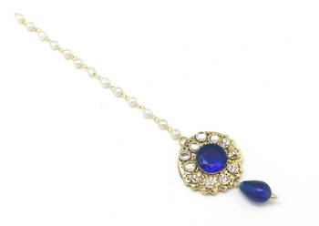Maang Tikka Decorated With Blue Crystal 1