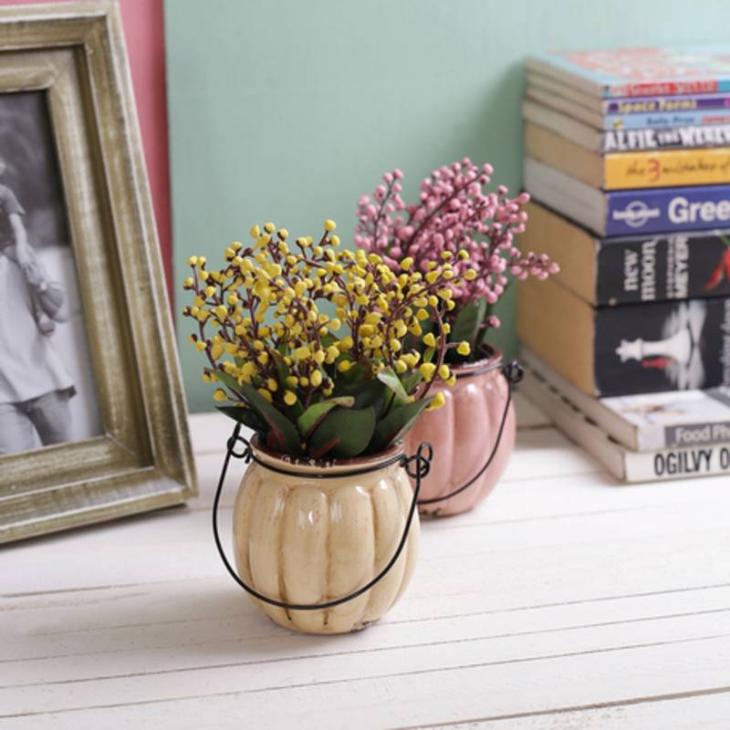 Set Of 2 Lovely 17 Cm High Artificial Plants With Hanging Vase Aapno