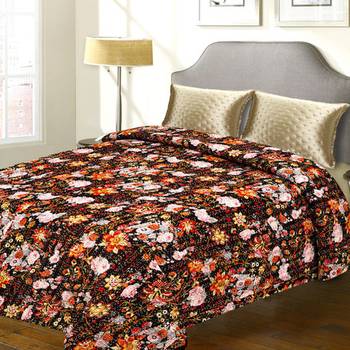Multicolored Floral Print Katha Work Cotton Double Bed Cover 1