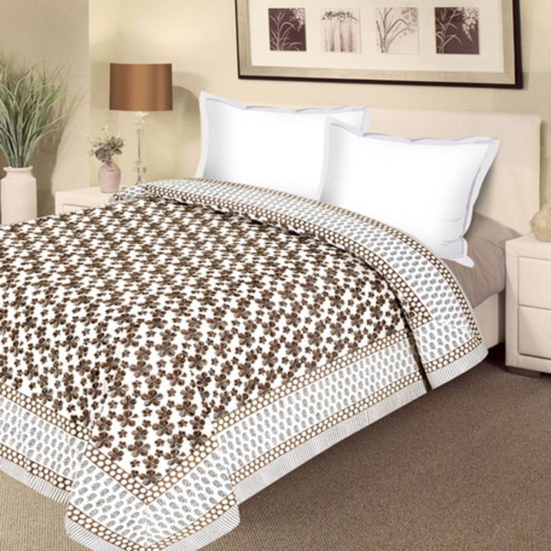 Grey Palette Floral Block Print Pure Cotton Double Duvet Cover Aapno