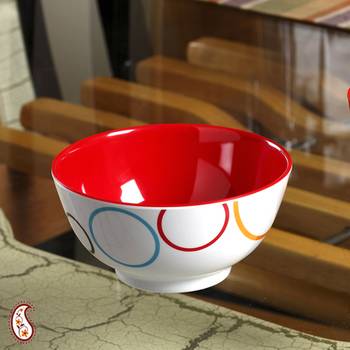 Red And White Circle Print Melamine Bowl 1