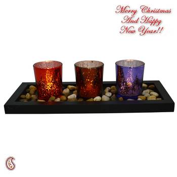 Multicolor Textured Tealight Holders With Tray 1