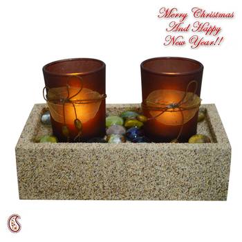 2 Brown Tealight Holders With Charming Tray 1