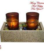 2 Brown Tealight Holders With Charming Tray