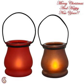 Red & Brown 2 Lantern Style Tealight Holder 1