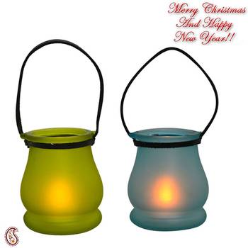 Green & Blue 2 Lantern Style Tealight Holders 1