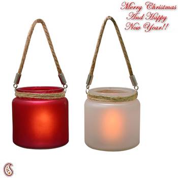 Red & White 2 Hanging Bucket Style Tealight Holders 1