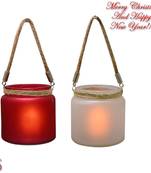 Red & White 2 Hanging Bucket Style Tealight Holders