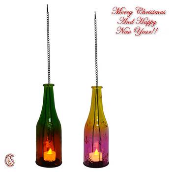 Charming & Elegant 2 Bottle Style Hanging Tealight Holders 1