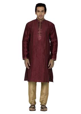 Maroon Dupion Silk Kurta Pajama 1