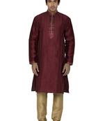 Maroon Dupion Silk Kurta Pajama