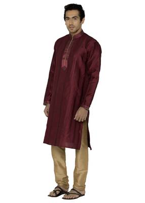 Maroon Dupion Silk Kurta Pajama 2