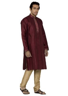 Maroon Dupion Silk Kurta Pajama 3