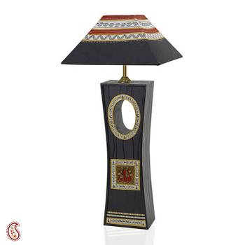 Hand Cut And Painted Grey And Black Wooden Lamp Shade 2