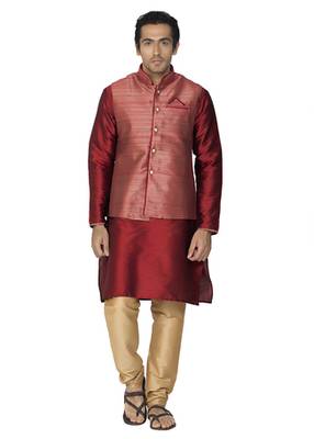 Maroon Dupion Silk Kurta Pajama 1