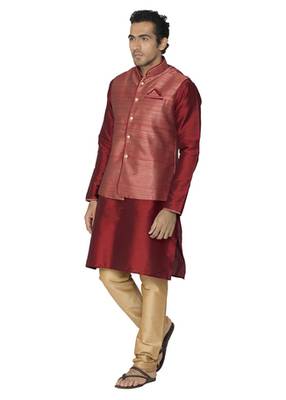 Maroon Dupion Silk Kurta Pajama 2