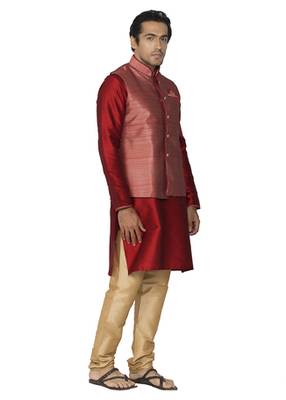 Maroon Dupion Silk Kurta Pajama 3