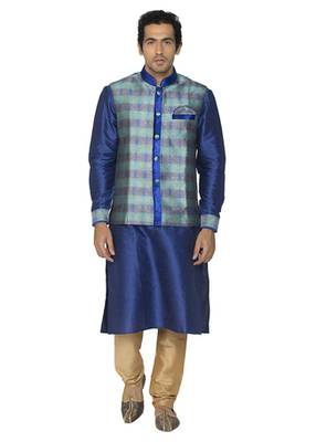 Blue Dupion Silk Kurta Pajama 1