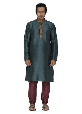 Green Dupion Silk Kurta Pajama 1
