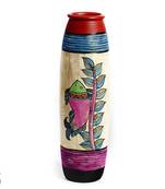 Multicolor Hand Painted Terracotta Vase With Fish And Leaf Motifs
