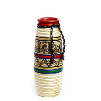 Open Terracotta Vase With Tribal Motifs And Cords 1