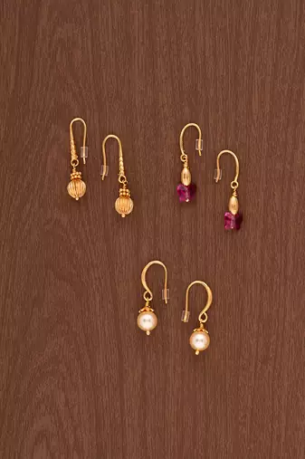 Three pairs of earrings - Swarovski crystal and pearl one gram gold