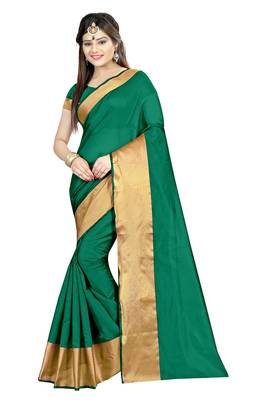 Green printed cotton saree with blouse 1