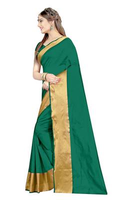 Green printed cotton saree with blouse 2