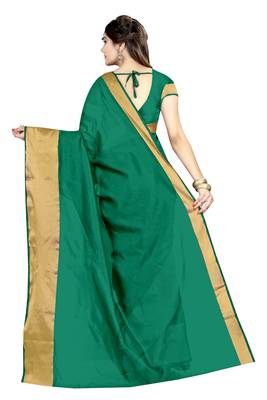 Green printed cotton saree with blouse 3