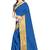 Navy blue printed cotton saree with blouse