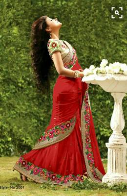 Red Plain Georgette Saree With Blouse 1