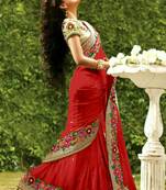 Red Plain Georgette Saree With Blouse