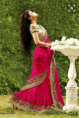 Pink Plain Georgette Saree With Blouse 1