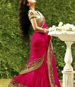 Pink Plain Georgette Saree With Blouse
