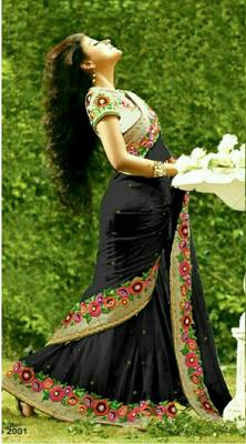 Black Plain Georgette Saree With Blouse 1